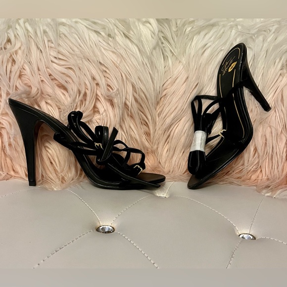 NEW RARE Colin Stuart Faux Suede Ankle Wrap Black Heeled Sandals Size 11B - Picture 9 of 13